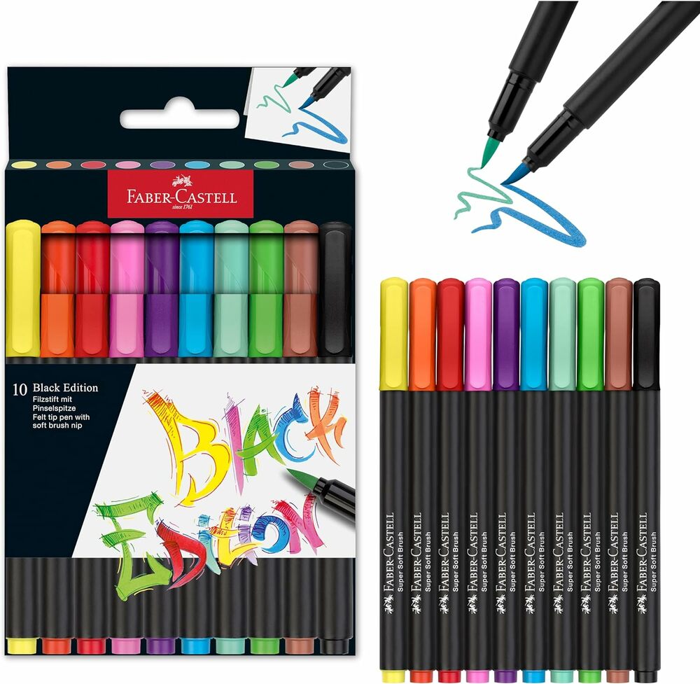 Black Edition Super Soft Brush Pens, pk 10