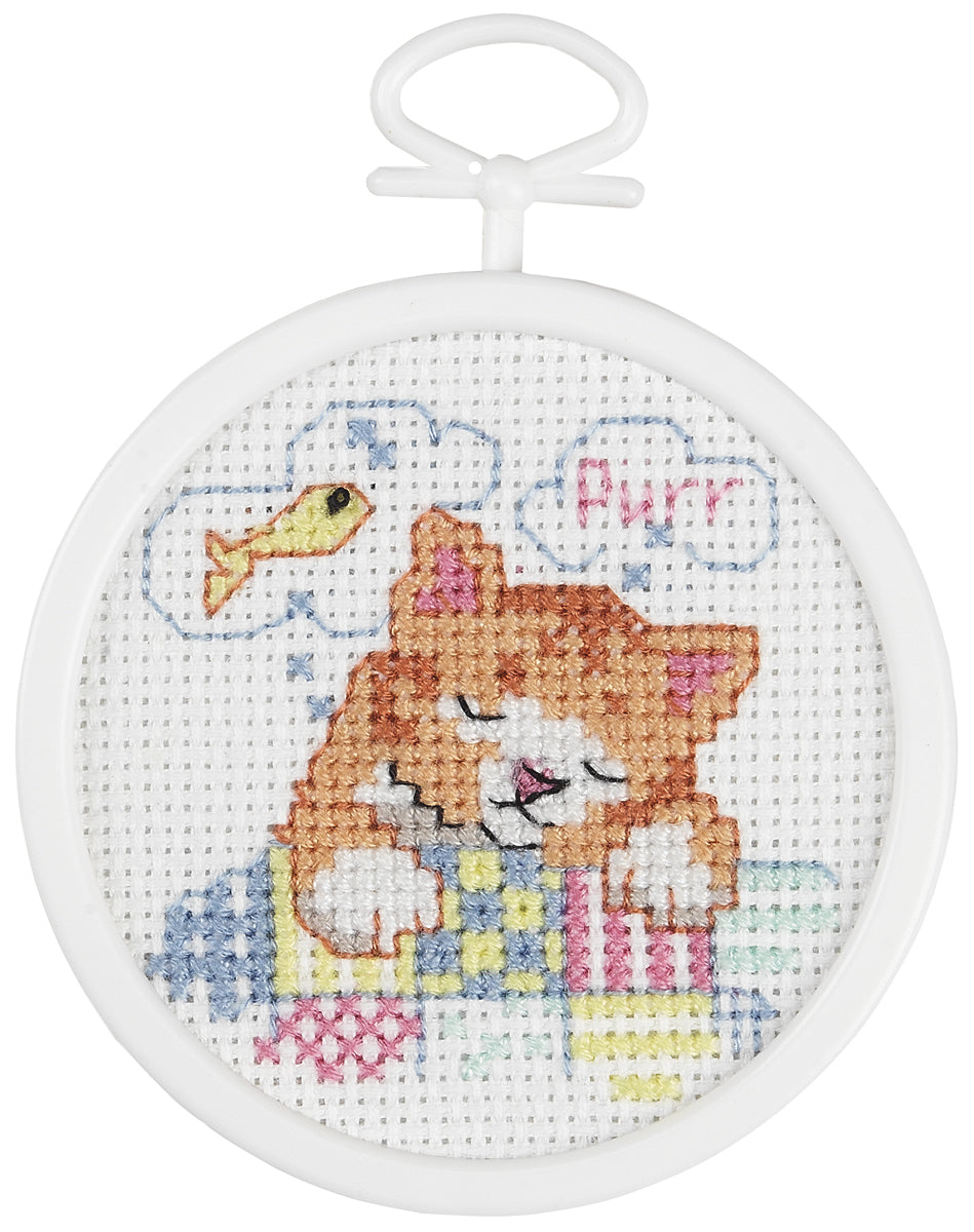 Janlynn Mini Counted Cross Stitch Kit 2.5" Round-Dreaming Kitty (18 Count)