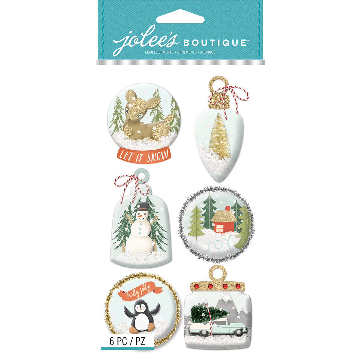 Jolee's Boutique Dimensional Stickers-Ornament Snow Globes