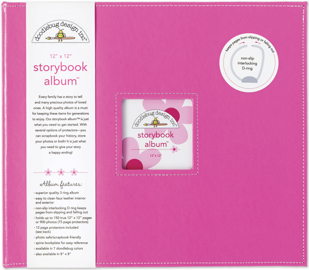 Doodlebug Storybook D-Ring Album 12"X12"-Bubble Gum