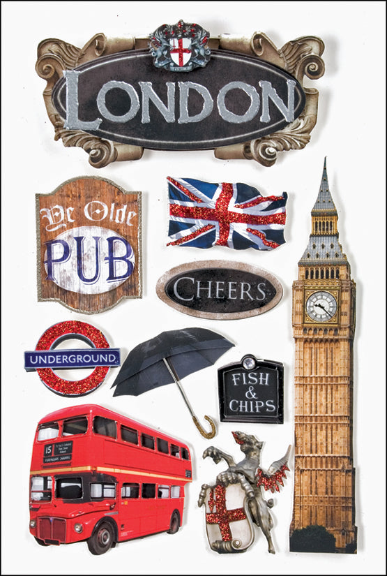 Paper House 3D Stickers 4.5"X7.5"-London