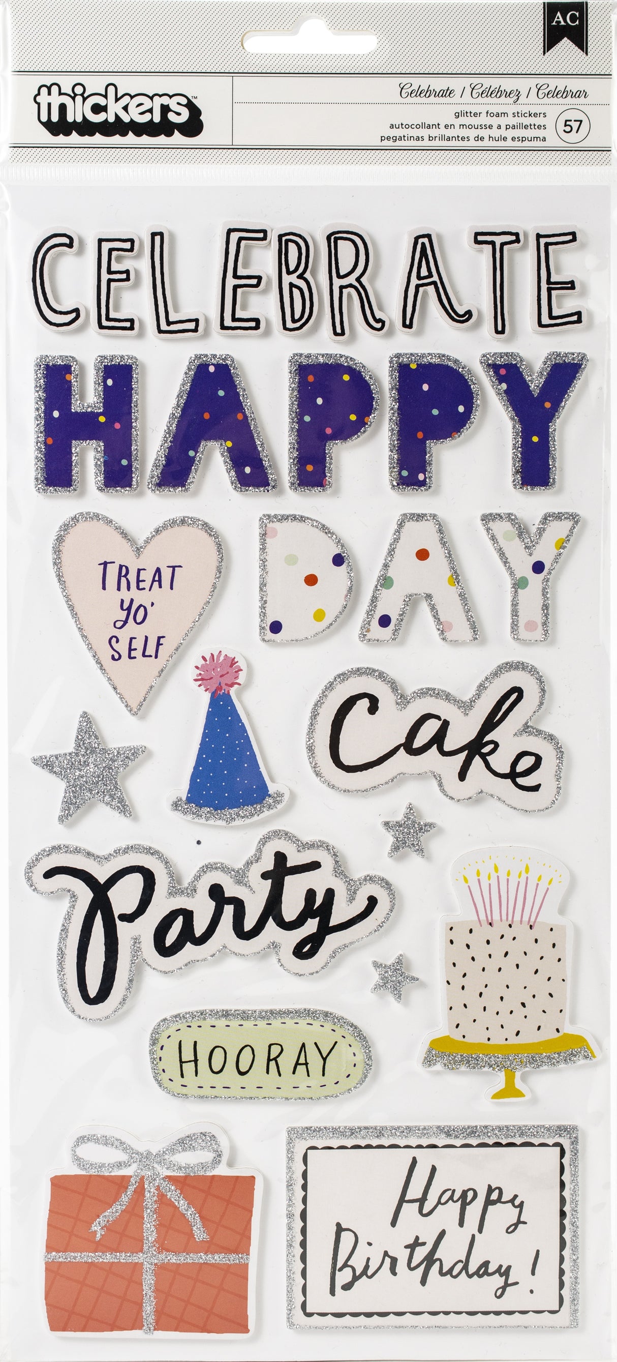 Hooray Thickers Stickers 57/Pkg-Words & Icons/Foam W/Glitter Accents