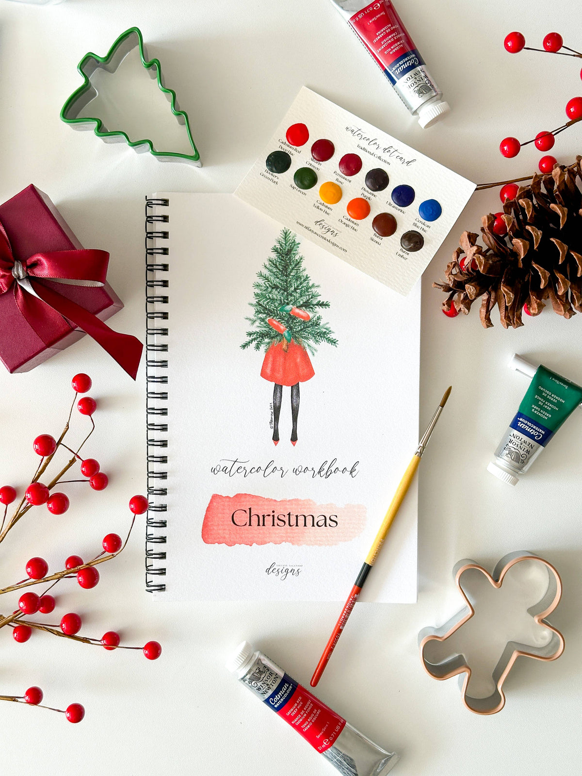 Watercolor Christmas Workbook – Paintable Sketchbook + Paint