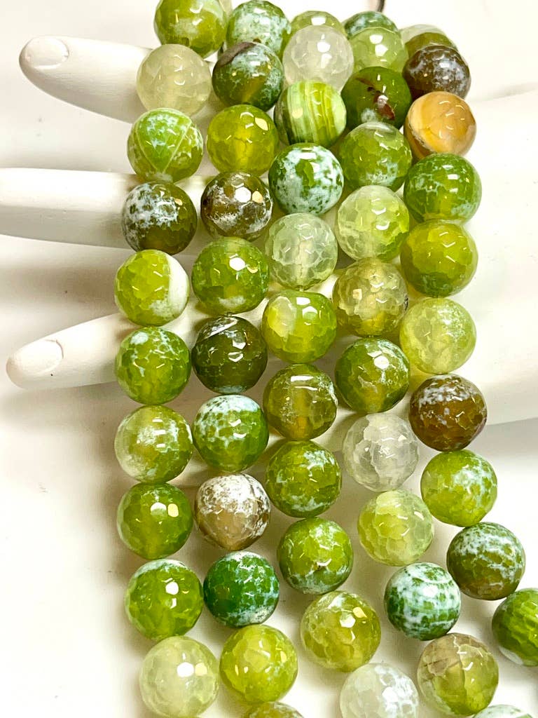 Lime Moss Agate Gemstone Faceted Round Beads Strands 12mm