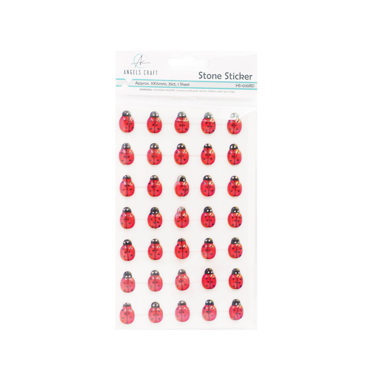 Ladybug Stone Stickers 12mm, 35-ct