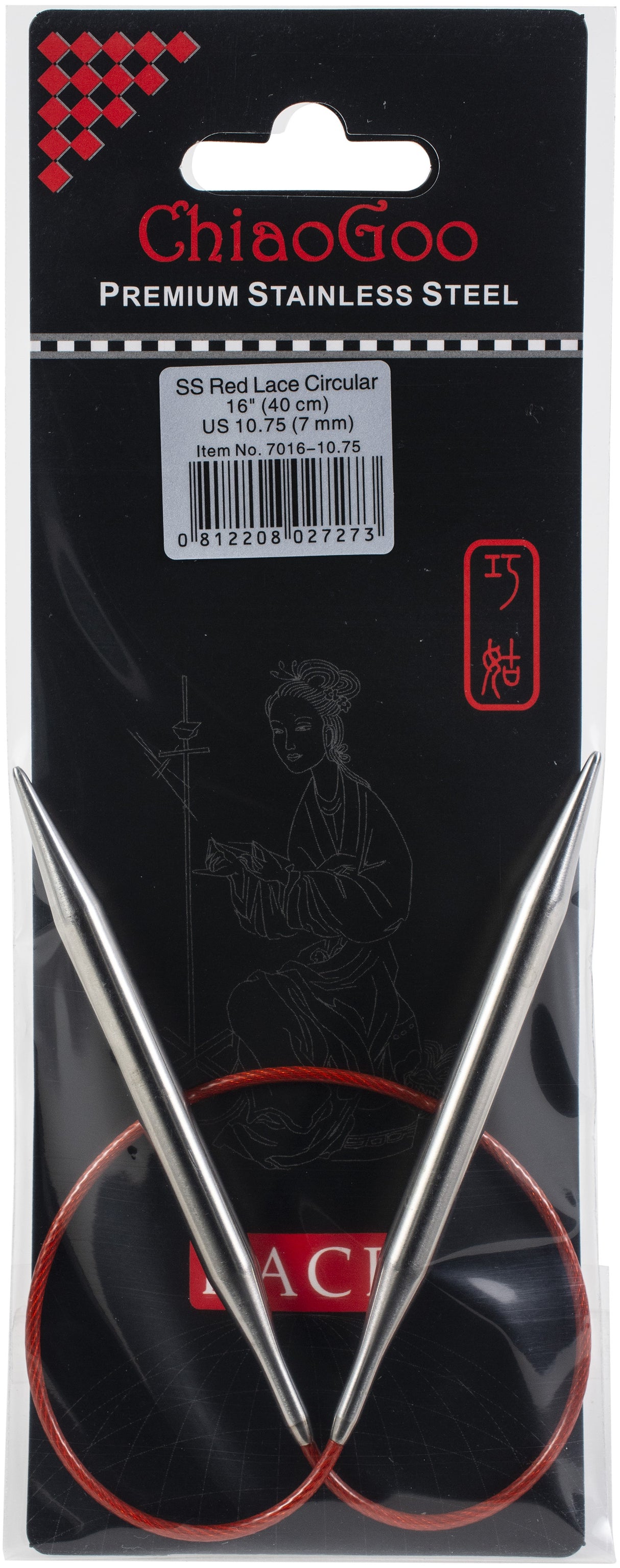 ChiaoGoo Red Lace Stainless Circular Knitting Needles 16"-Size 10.75/7mm