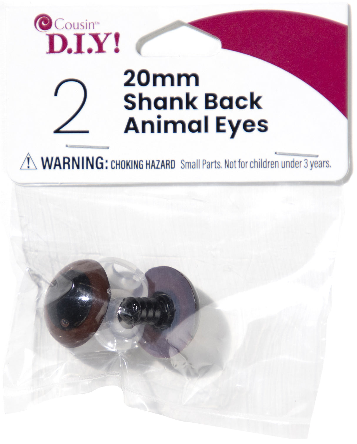 CousinDIY Shank Back Animal Eyes 20mm 2/Pkg-Brown