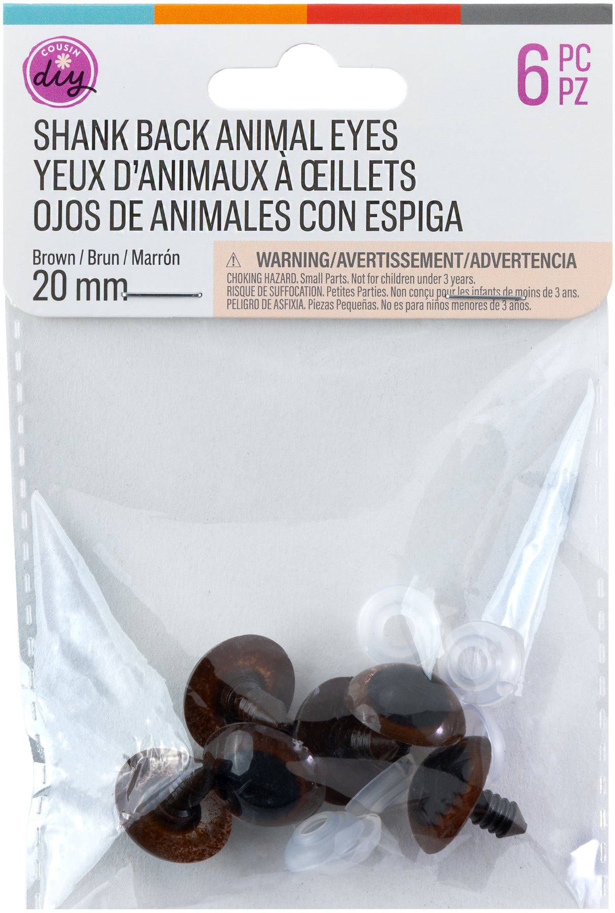 CousinDIY Shank Back Animal Eyes 20mm 2/Pkg-Brown