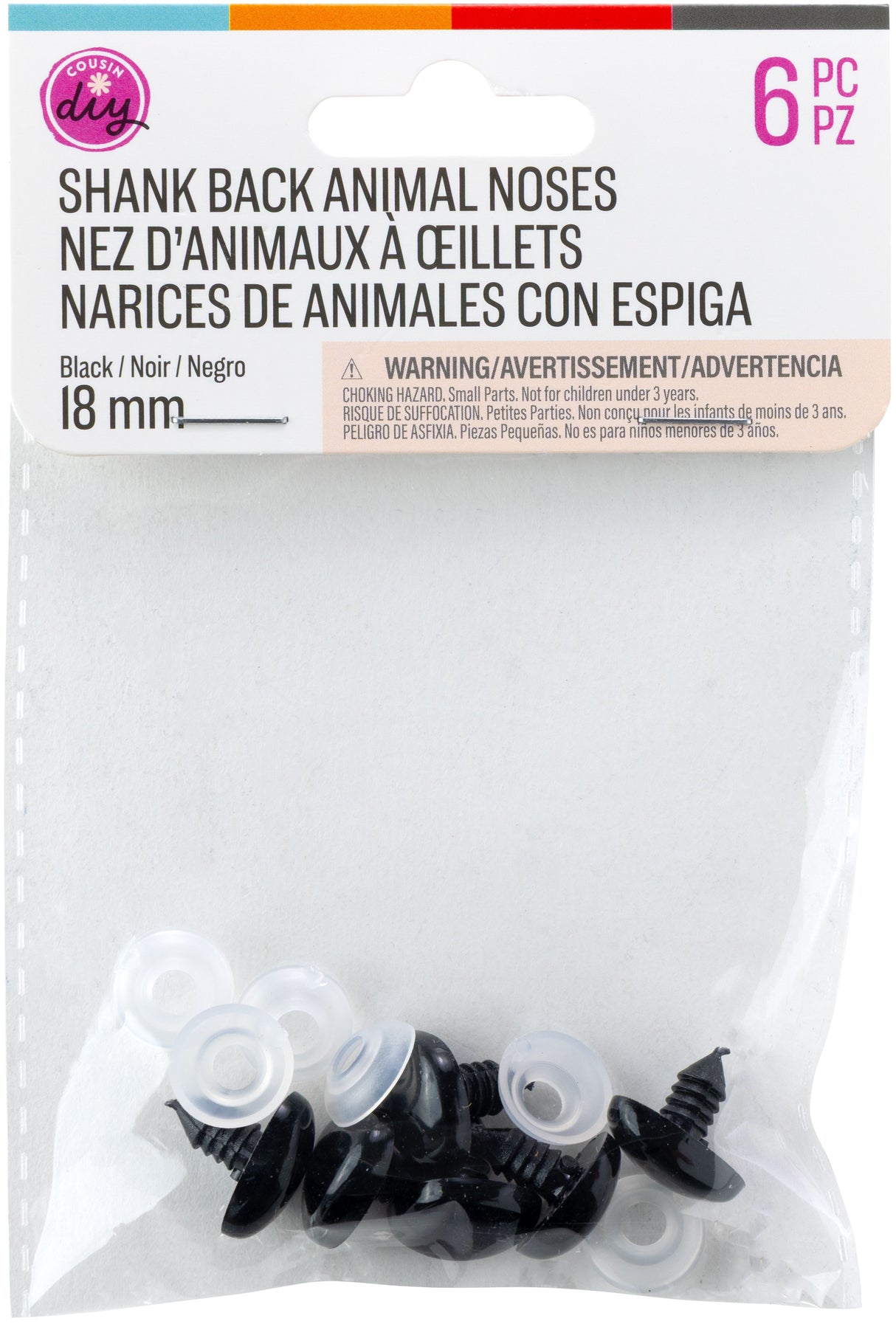 CousinDIY Shank Back Animal Noses 18mm 6/Pkg-Black