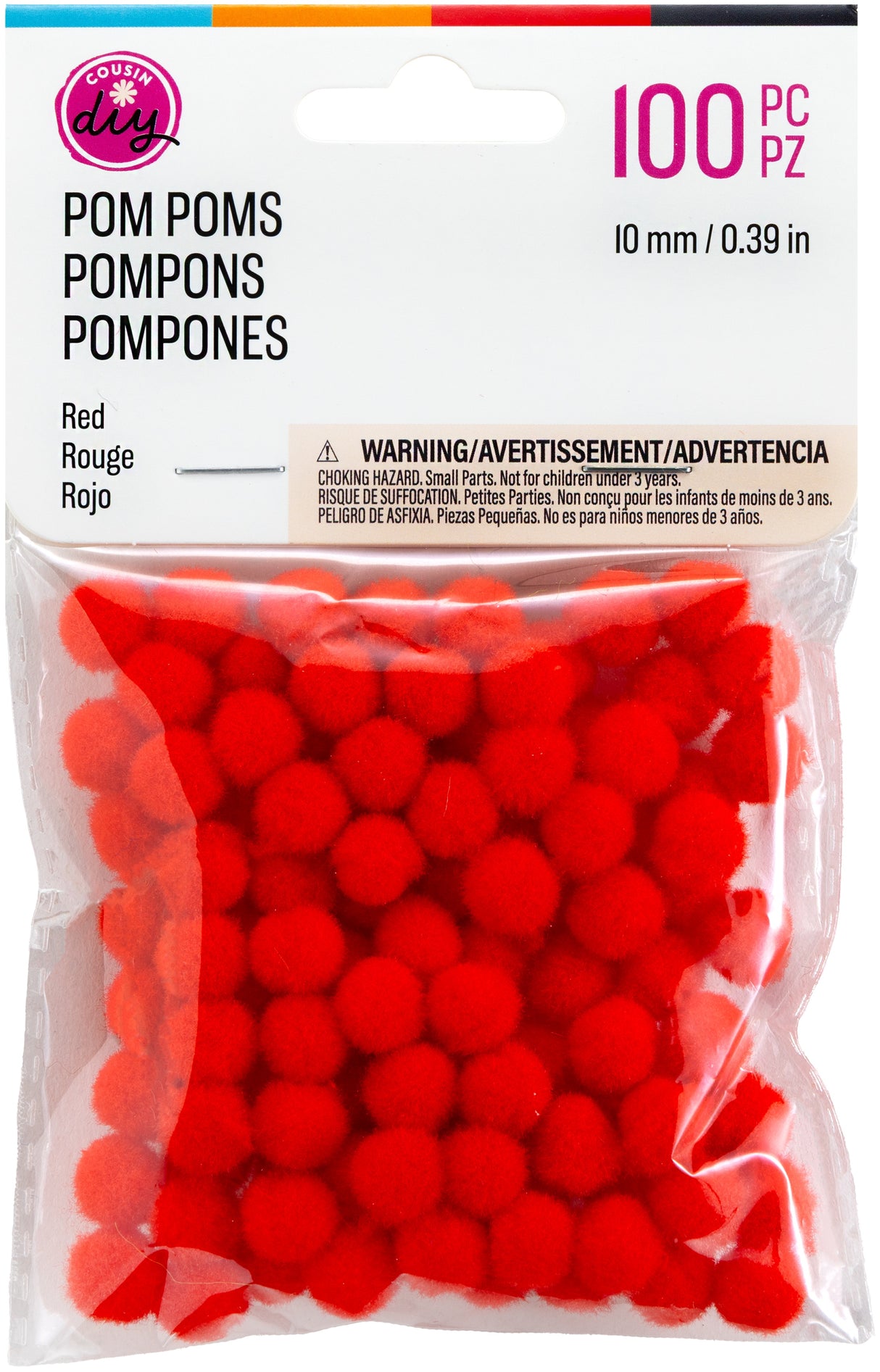 CousinDIY Pom-Poms 10mm 100/Pkg-Red