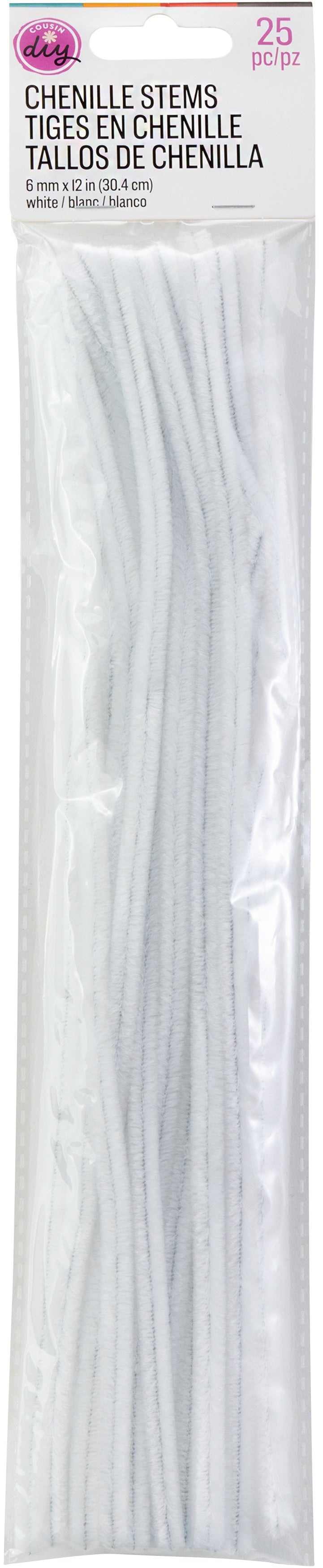 CousinDIY Chenille Stems 6mmx12" 25/Pkg-White