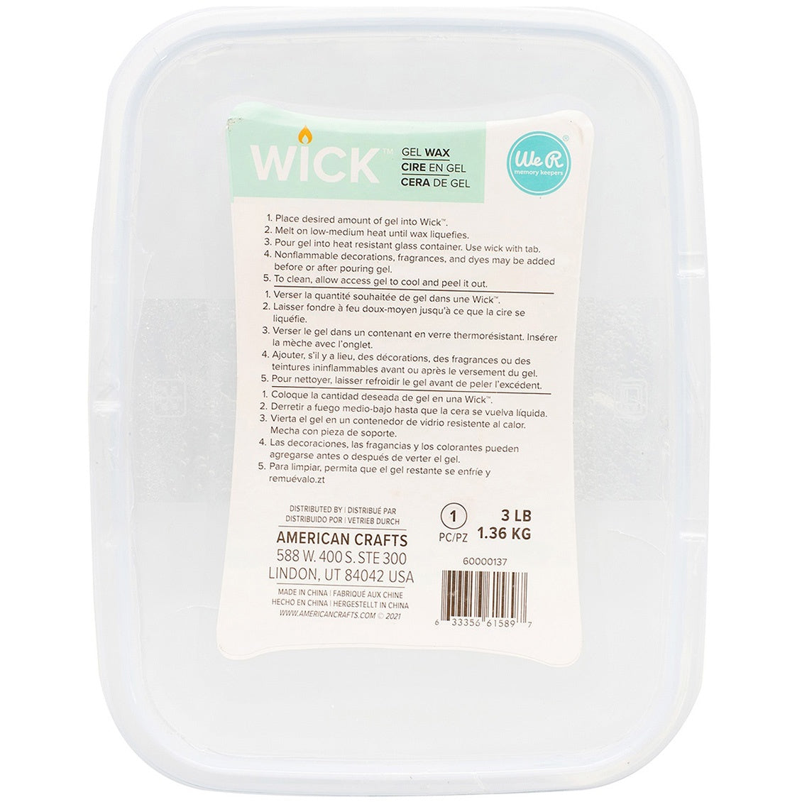 We R Memory Keepers Wick Gel Wax 3lb-