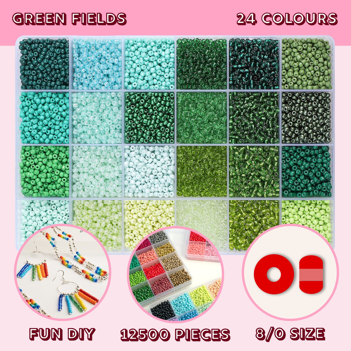 Bead Box - Glass Seed Beads 8/0 apx. 300g, Green Fields