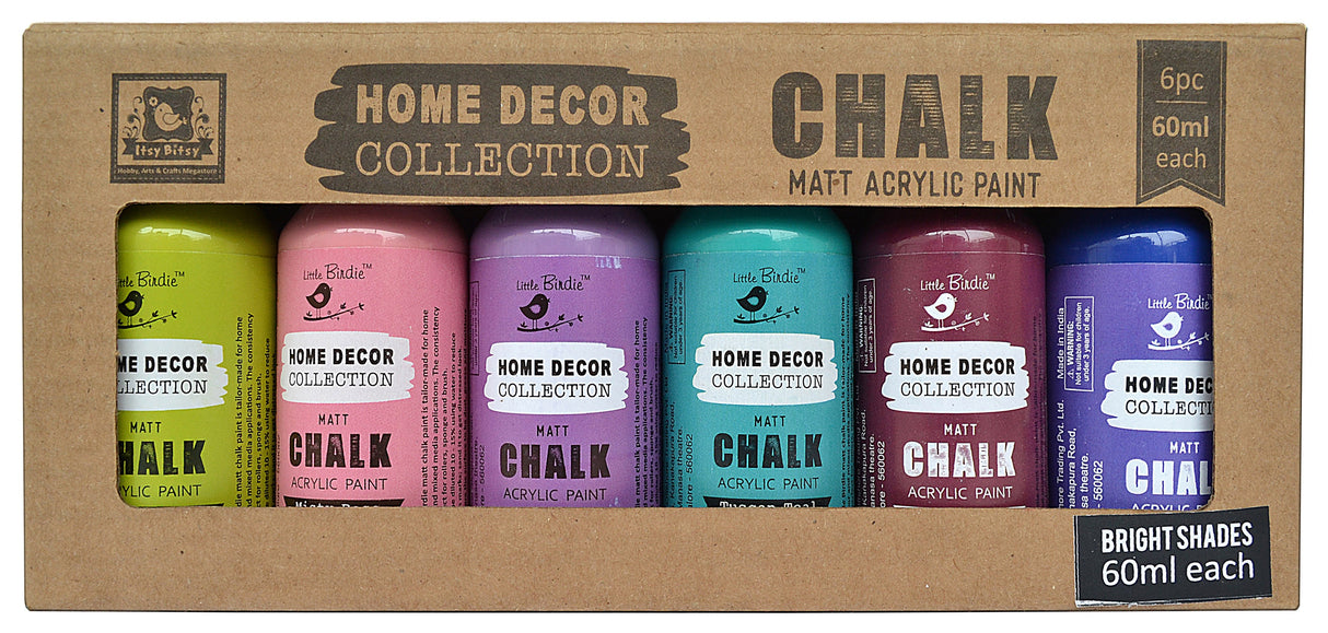 Little Birdie Chalk Matte Acrylic Paint 60ml 6/Pkg-Bright Shades