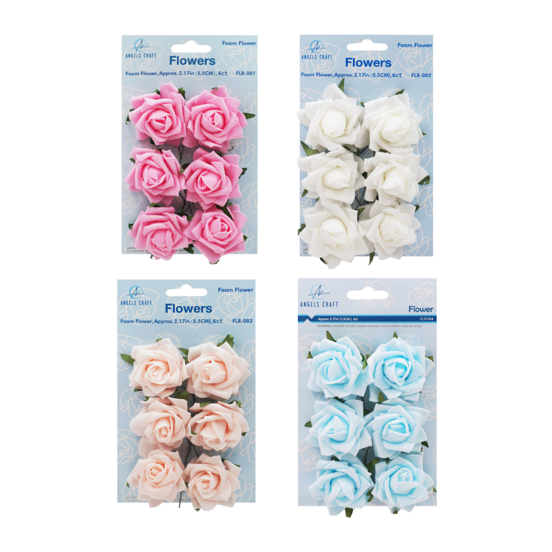 Foam Flowers (Roses) with wire, 2.17" 6-ct