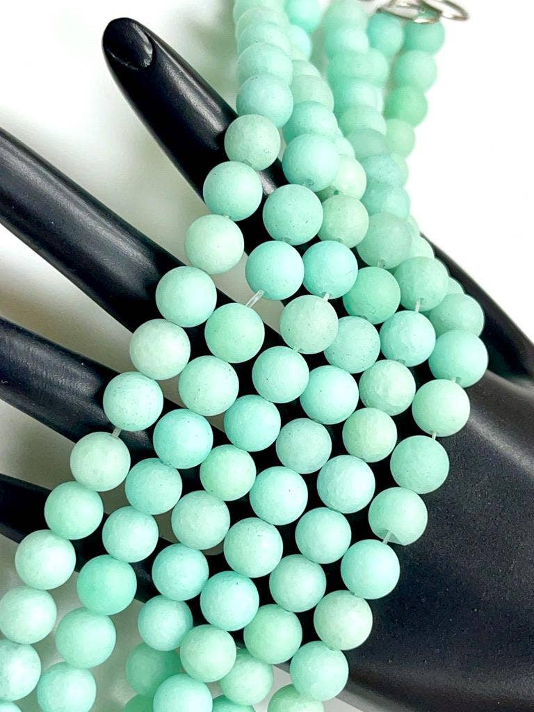 8mm Ocean Green Sponge Agate Smooth Matte Finish Beads