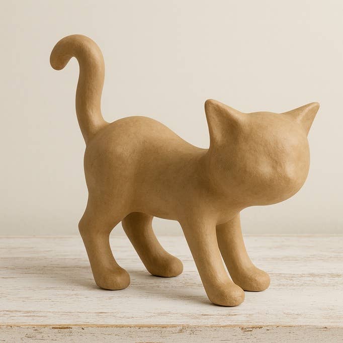 Paper Mache Cat - 12-1/2" L x 4" W x 12-1/4" H