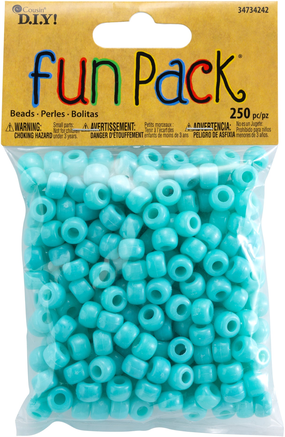 CousinDIY Fun Pack Acrylic Pony Beads 250/Pkg-Turquoise