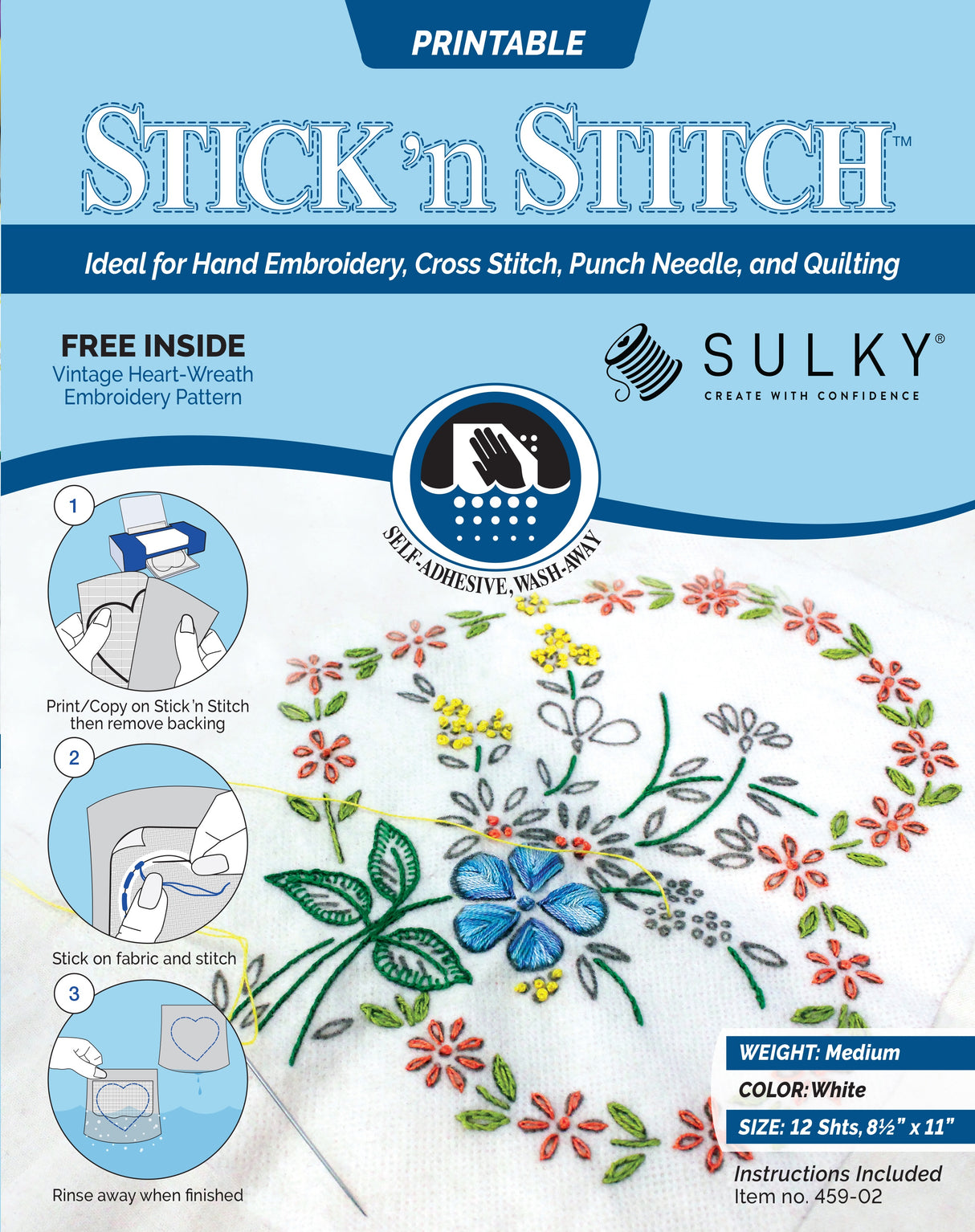 Sulky Stick 'n Stitch Printable Sheets 12/Pkg-White, 8.5"x11"