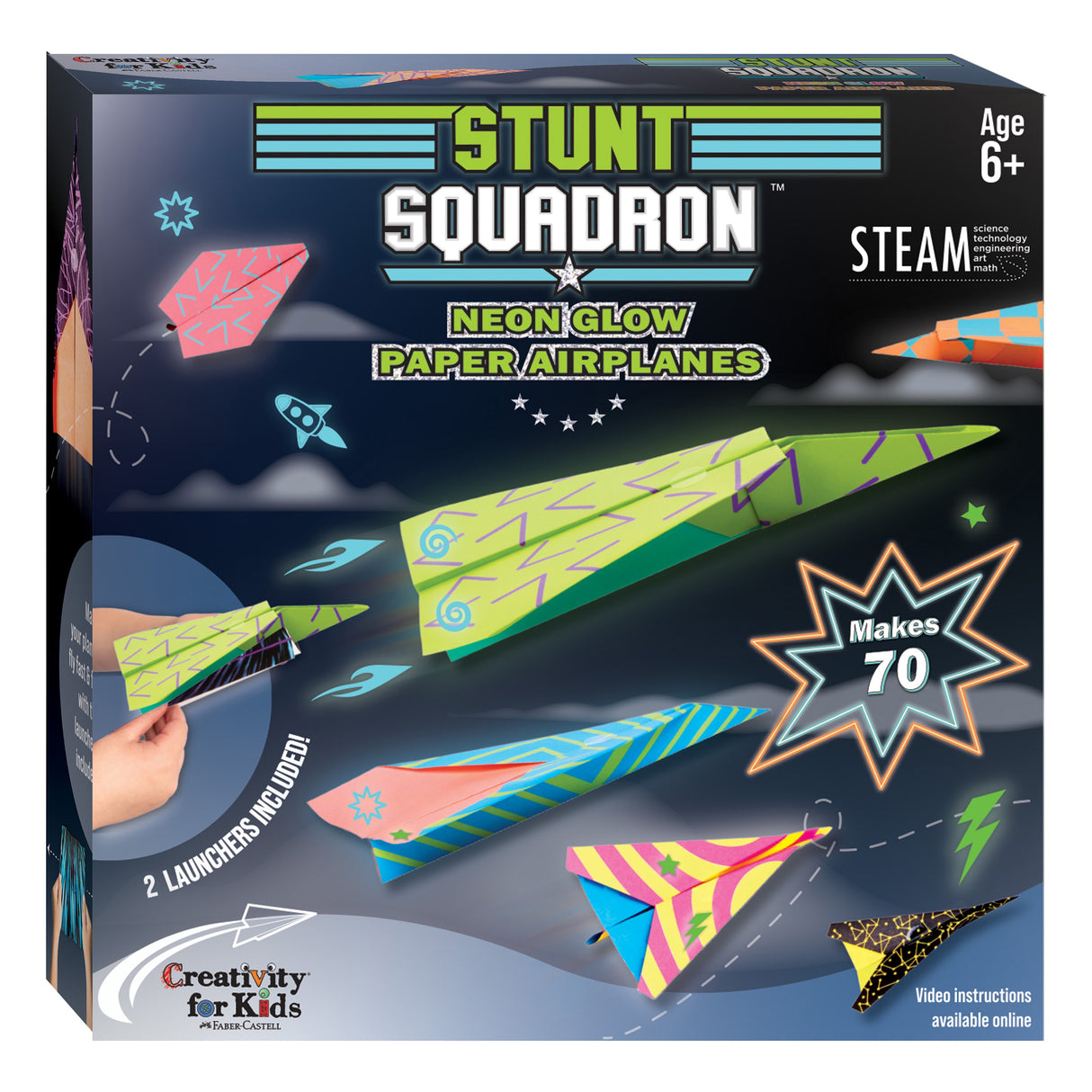Creativity for Kids Stunt Squadron Kit-Neon Glow Paper Airplanes