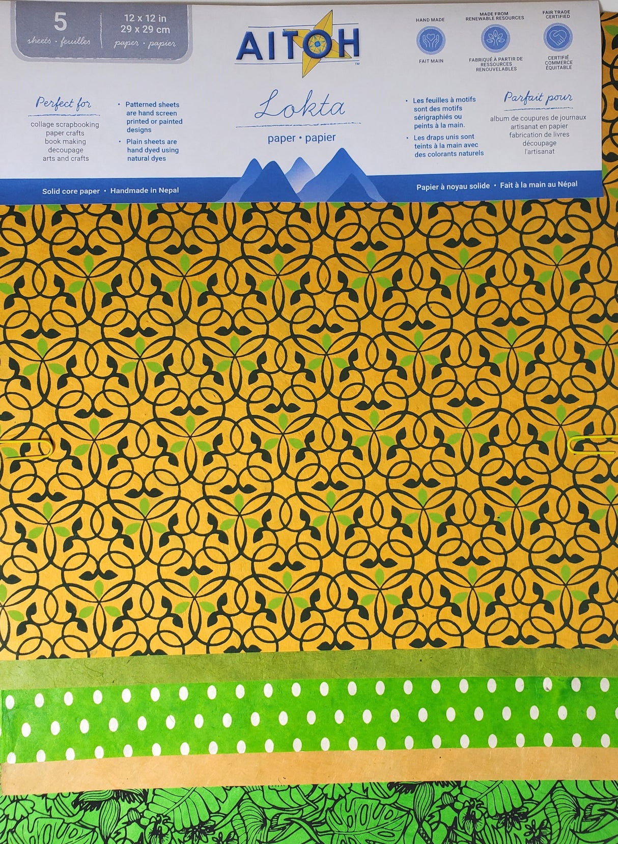 Aitoh Lotka Paper Pack 12"X12" 5/Pkg-Greens