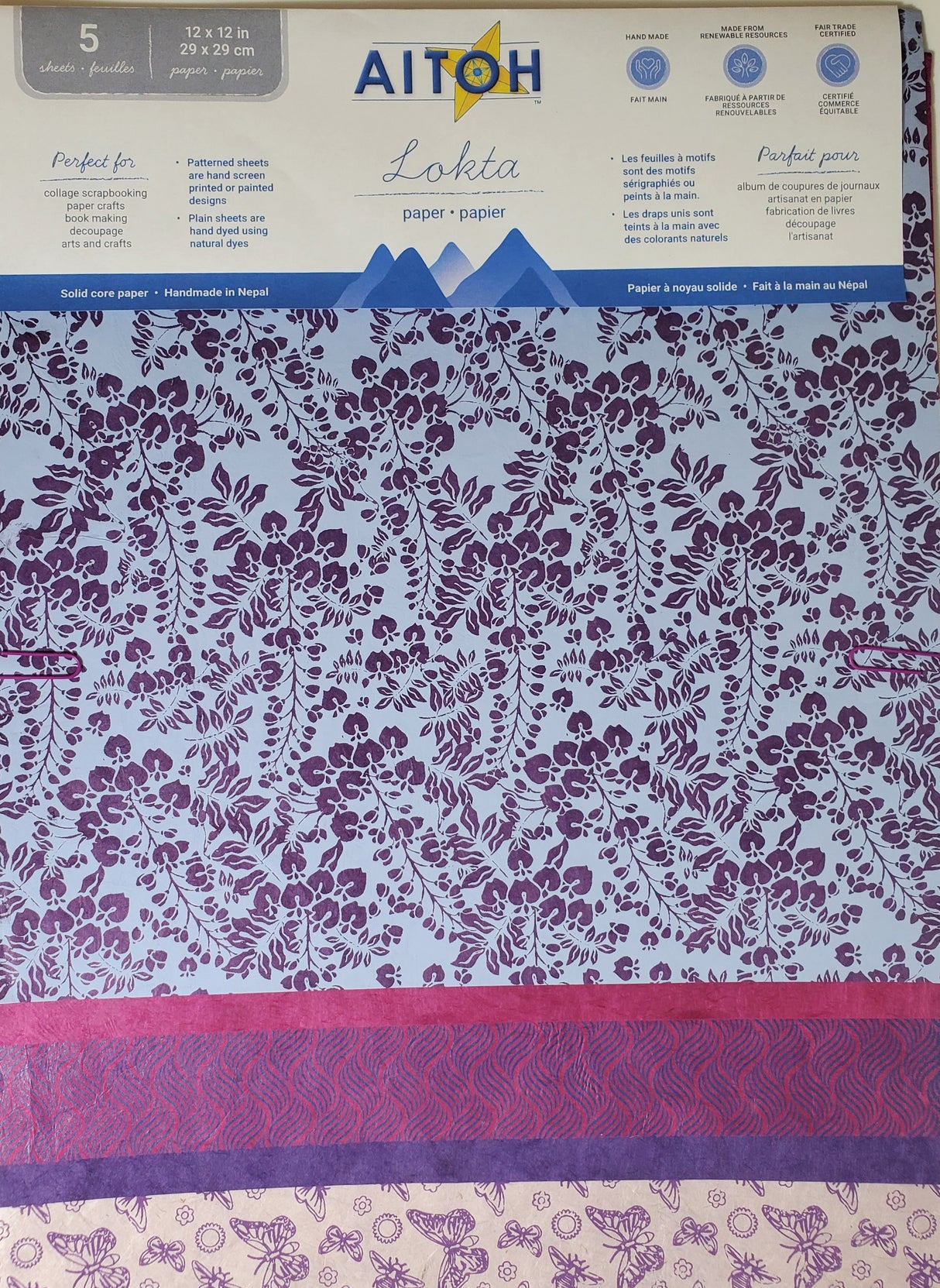 Aitoh Lotka Paper Pack 12"X12" 5/Pkg-Purples