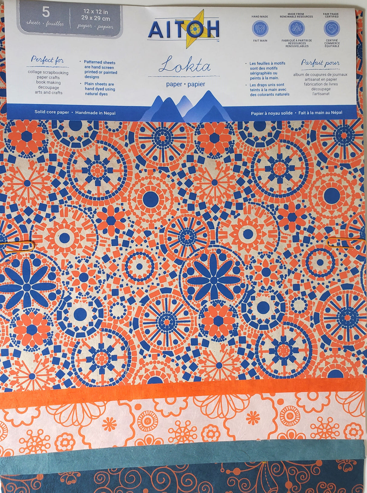 Aitoh Lotka Paper Pack 12"X12" 5/Pkg-Oranges
