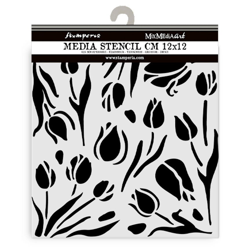 Stamperia Stencil 4.72"X 4.72"-Art Of Travelling Tulips