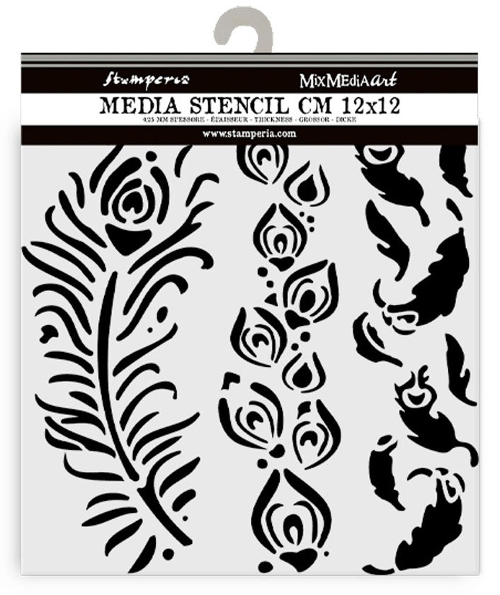 Stamperia Stencil 4.72"X4.72"-Masqerade Feathers