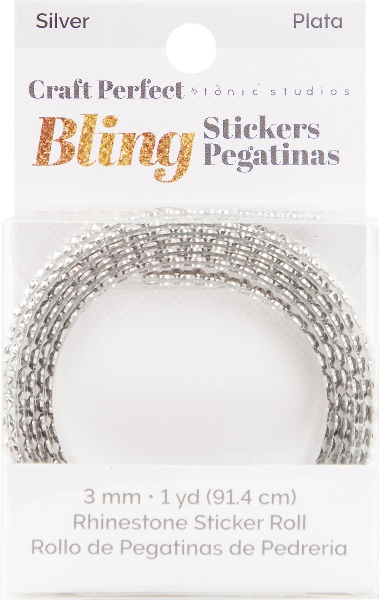 Craft Perfect Rhinestone Sticker Roll 1YD -Silver