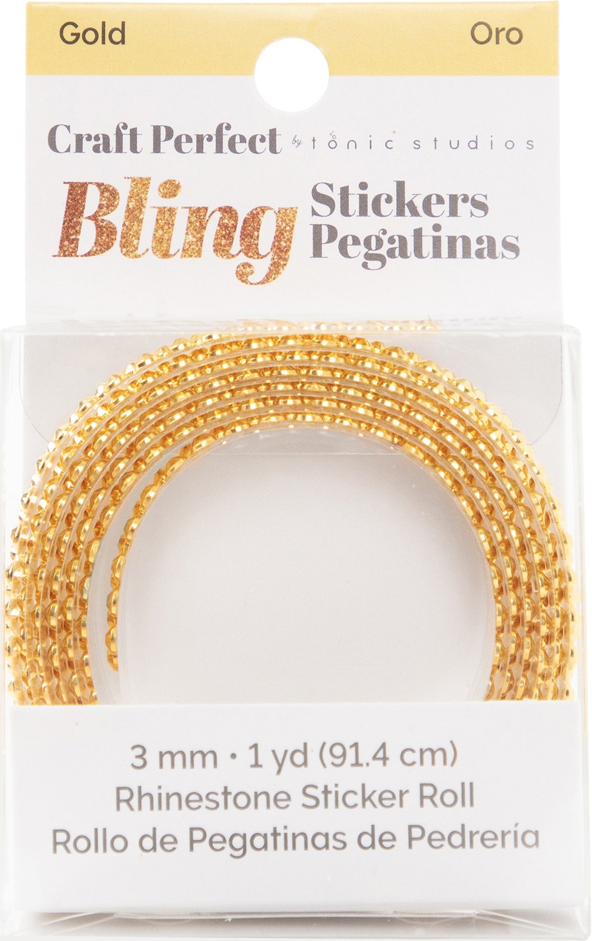 Craft Perfect Rhinestone Sticker Roll 1YD -Gold