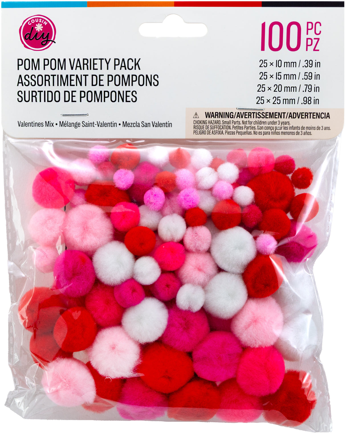 CousinDIY Pom-Poms 100/Pkg-Valentine Day Variety Pack