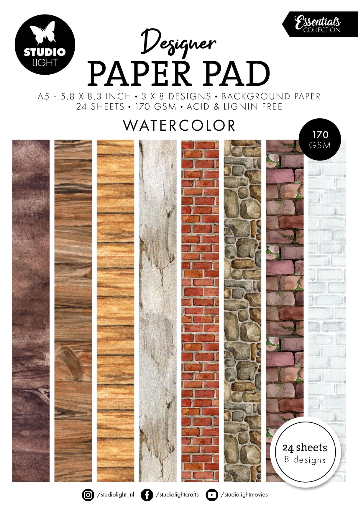 Studio Light Designer Paper Pad 8.27"X5.83" 24/Pkg-Watercolor
