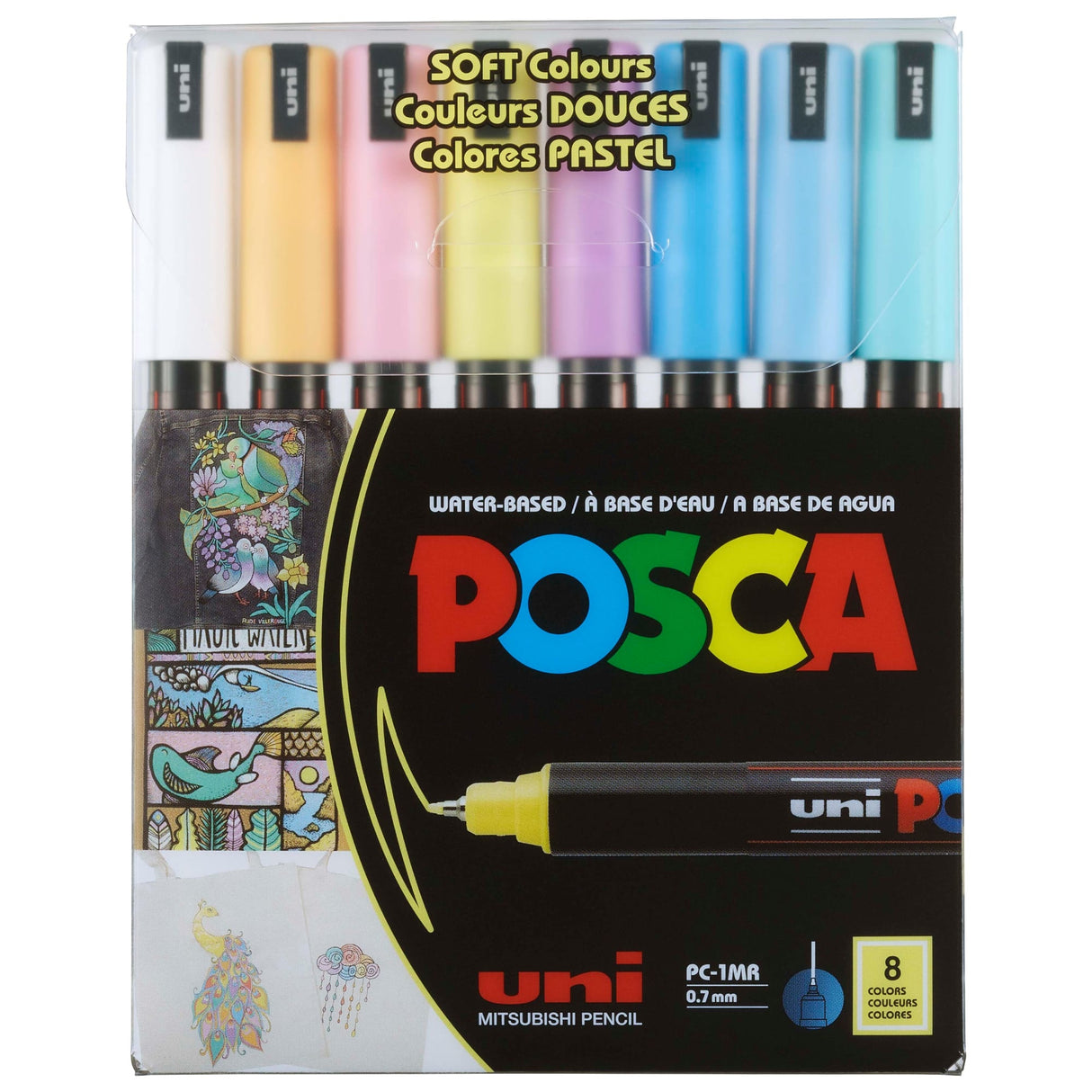 POSCA 1MR Paint Marker X-Fine Metal Tip .7mm 8pk-Soft Colors
