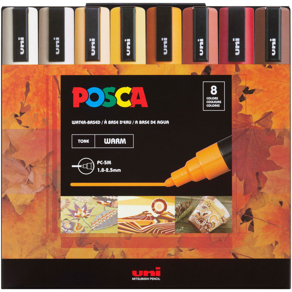 POSCA 5M Medium Bullet Tip 2.5mm Paint Marker 8/Pkg-Warm Tones