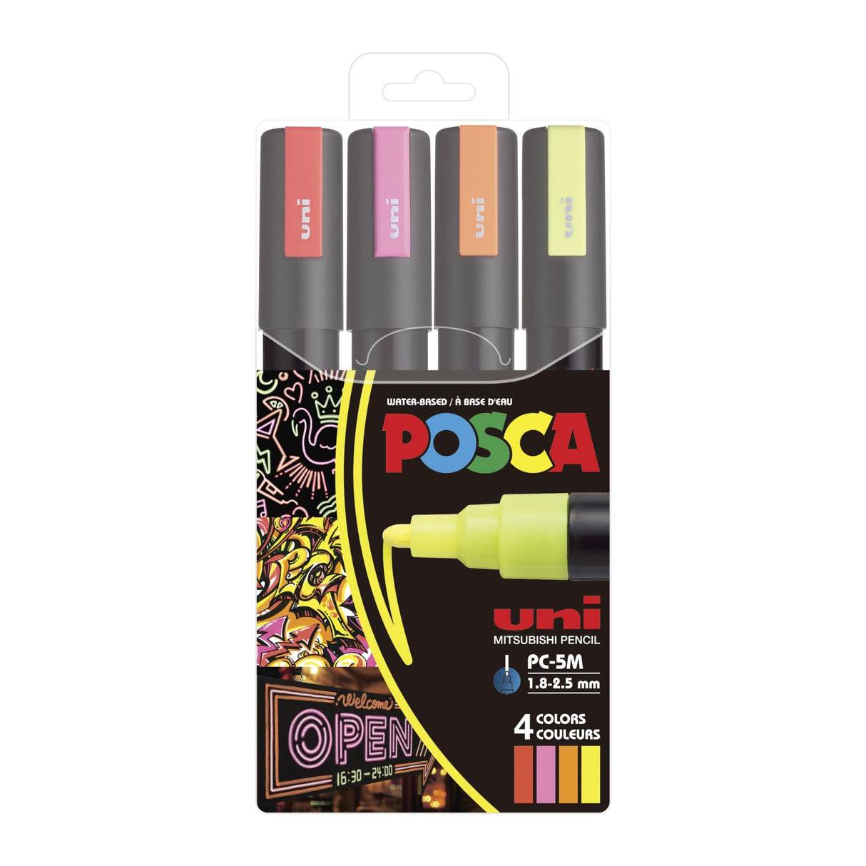 POSCA 5M Medium Bullet Tip 2.5mm Paint Marker 4/Pkg-Neon