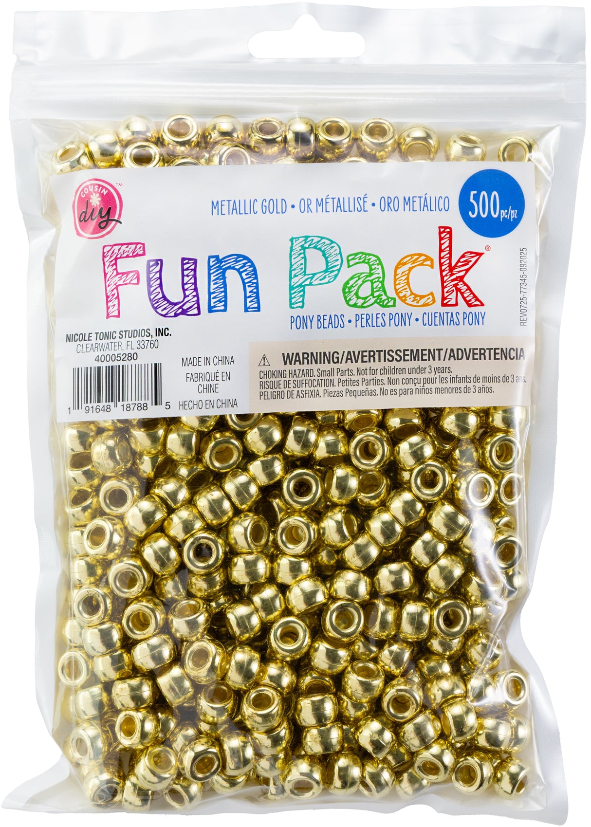 CousinDIY Pony Beads 6mmX9mm 500/Pkg-Metallic Gold
