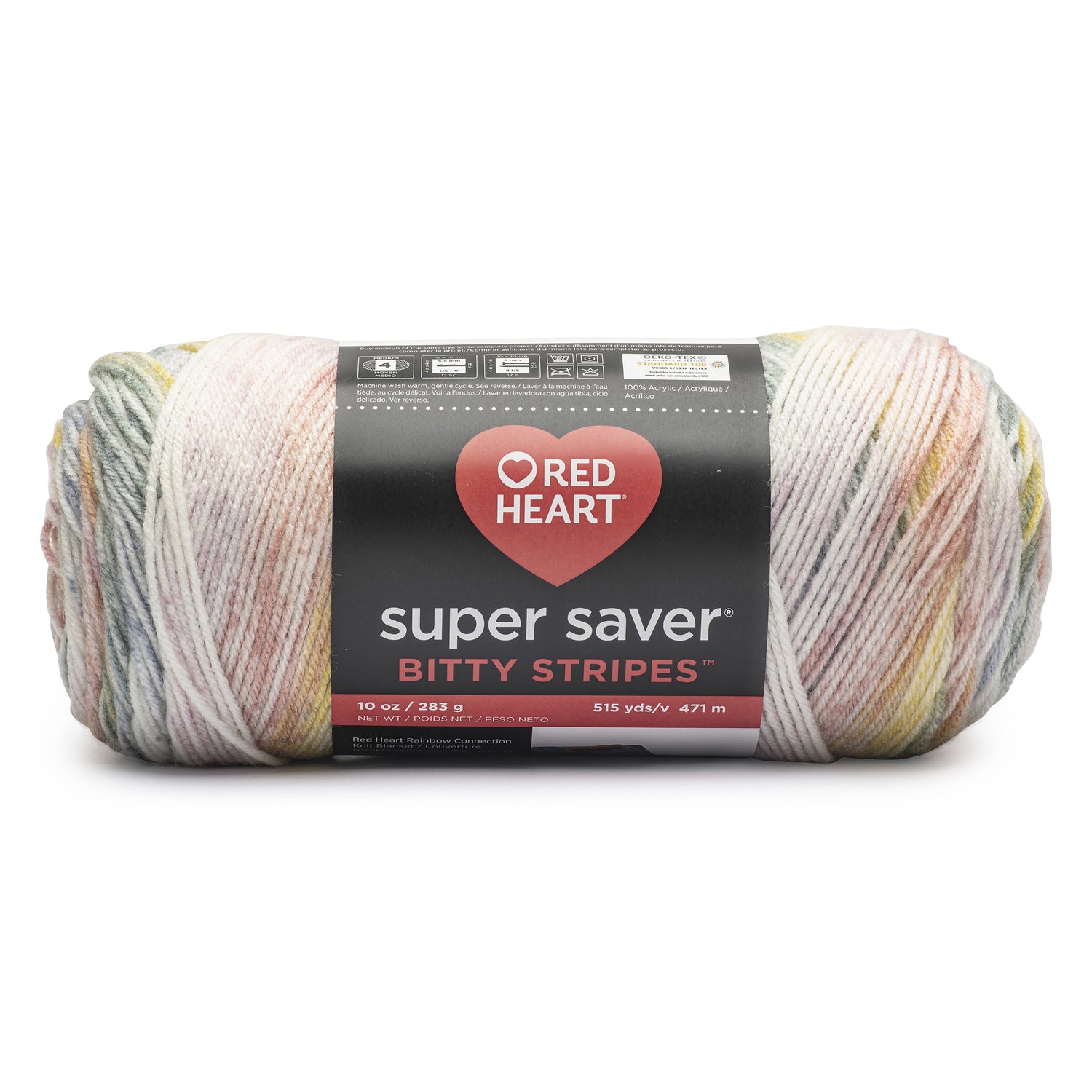 Red Heart Super Saver Bitty Stripes-Rainbow Mist
