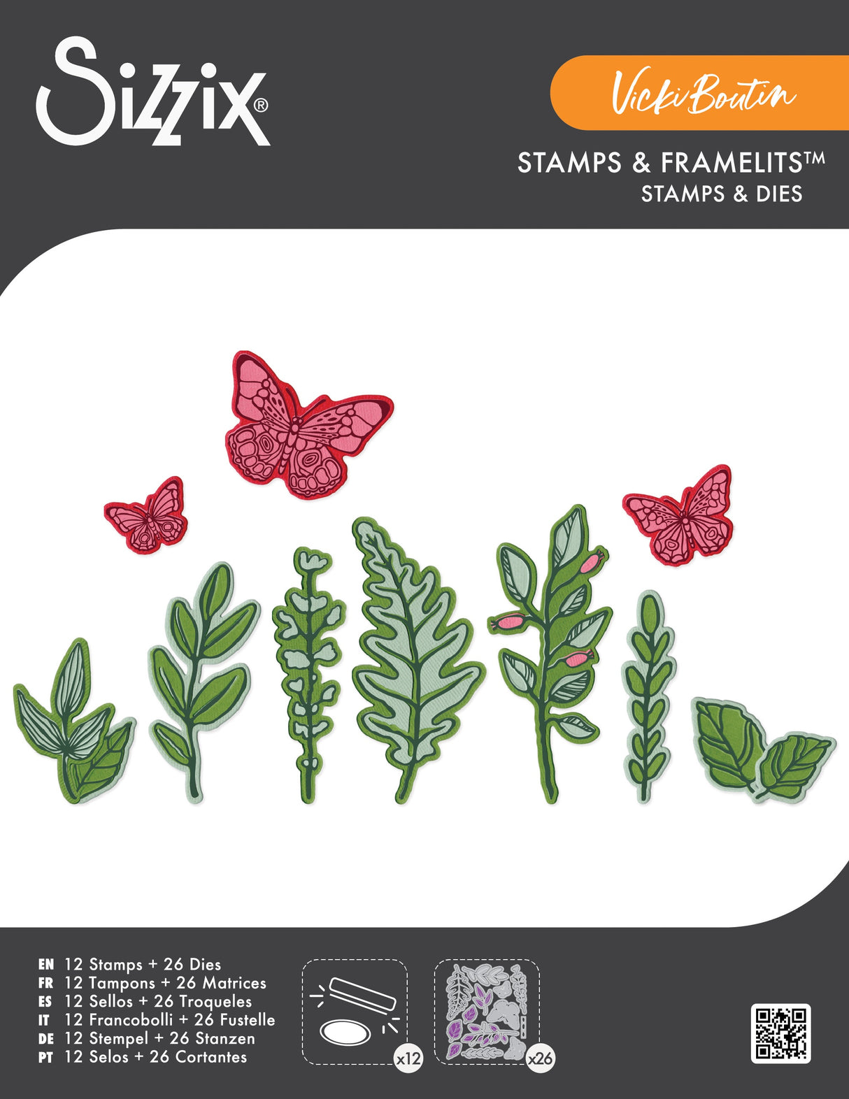 Sizzix Clear Stamp With Framlits Die By Vicki Boutin 12/Pk-Greenery Layers