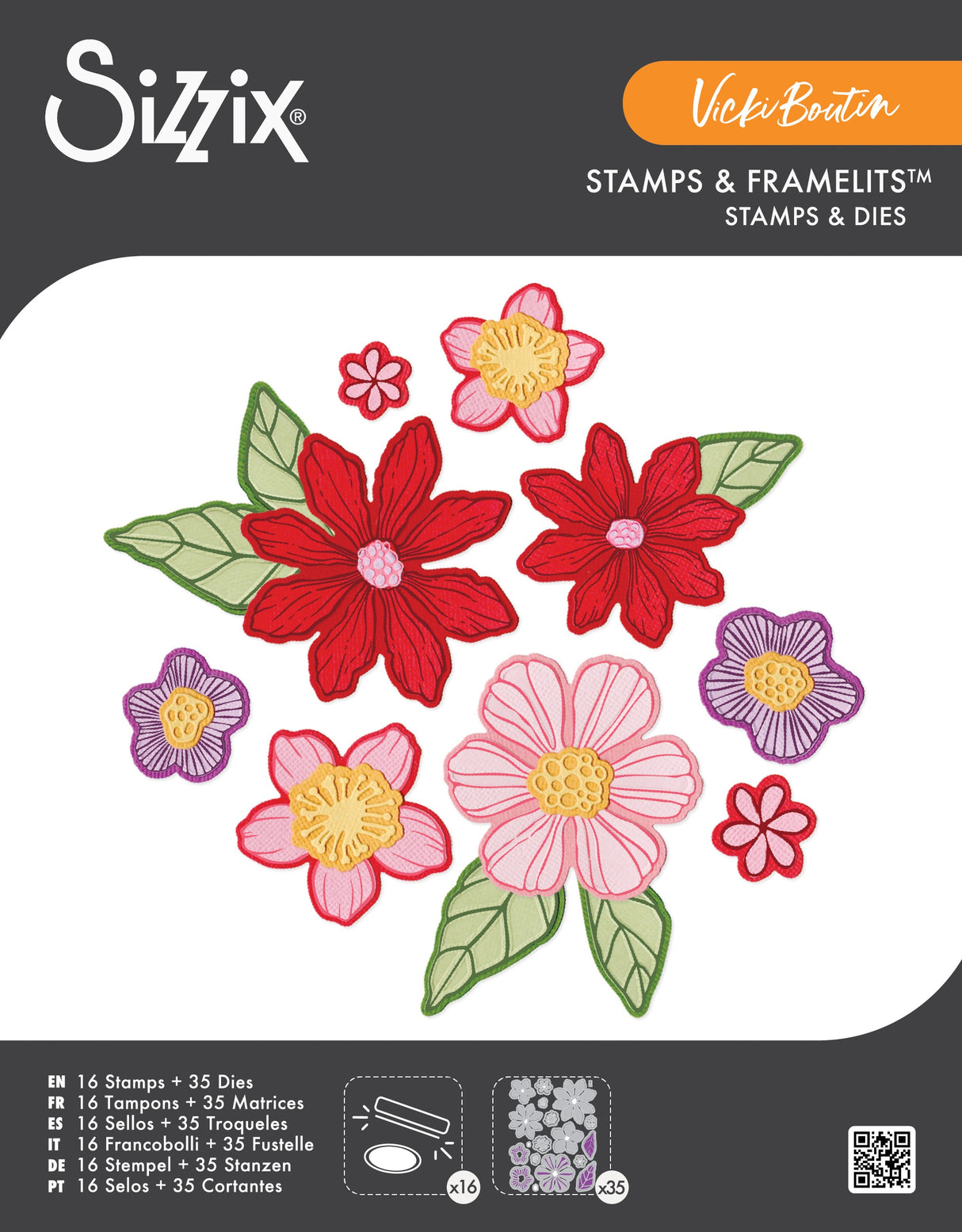 Sizzix Clear Stamp With Framlits Die By Vicki Boutin 16/Pk-Floral Layers