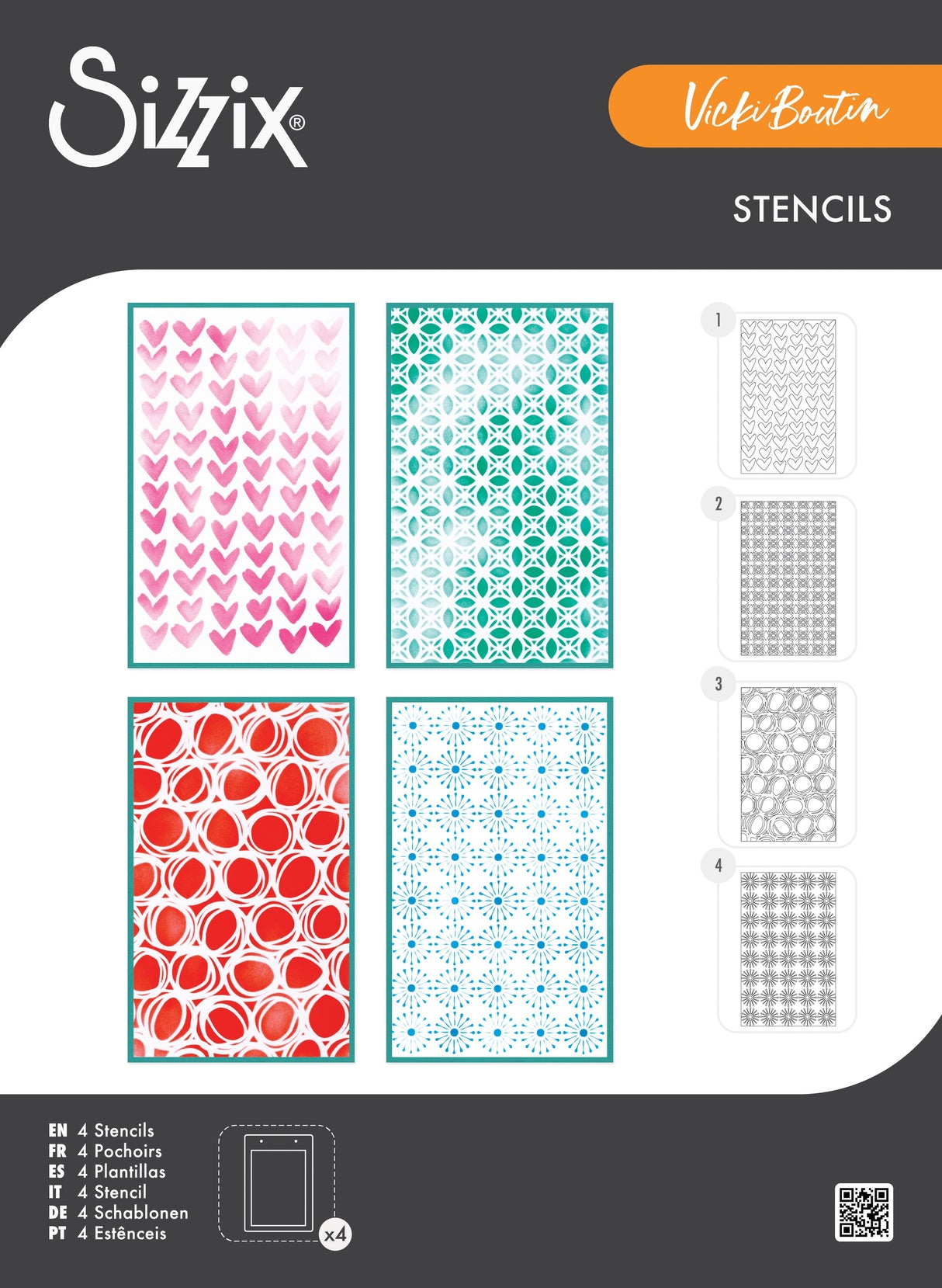 Sizzix A6 Layered Stencils By Vicki Boutin 4/Pkg-Buildables Backgrounds #1