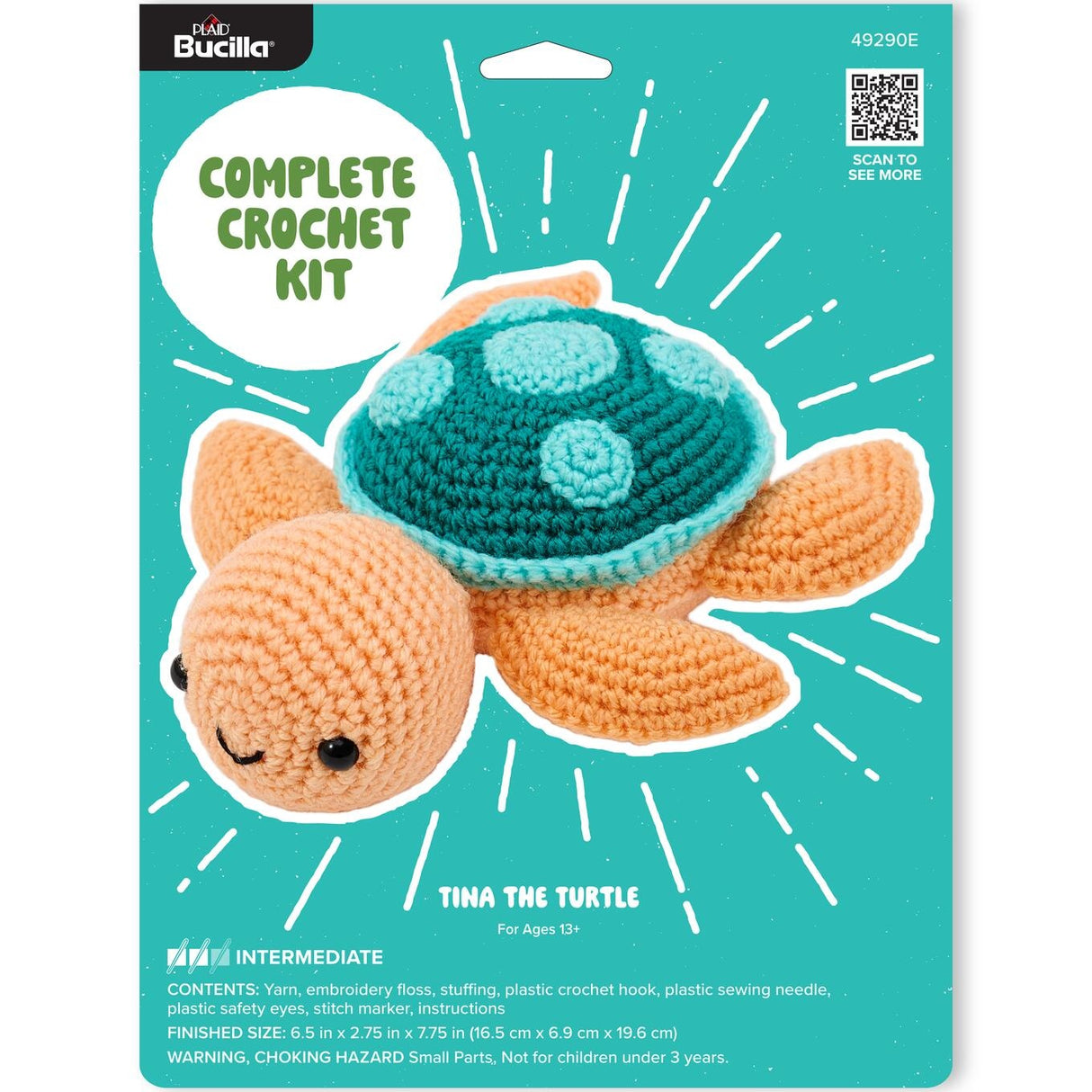 Bucilla Amigurumi Kit - Tina The Turtle-6.5"X2.75"X7.75"