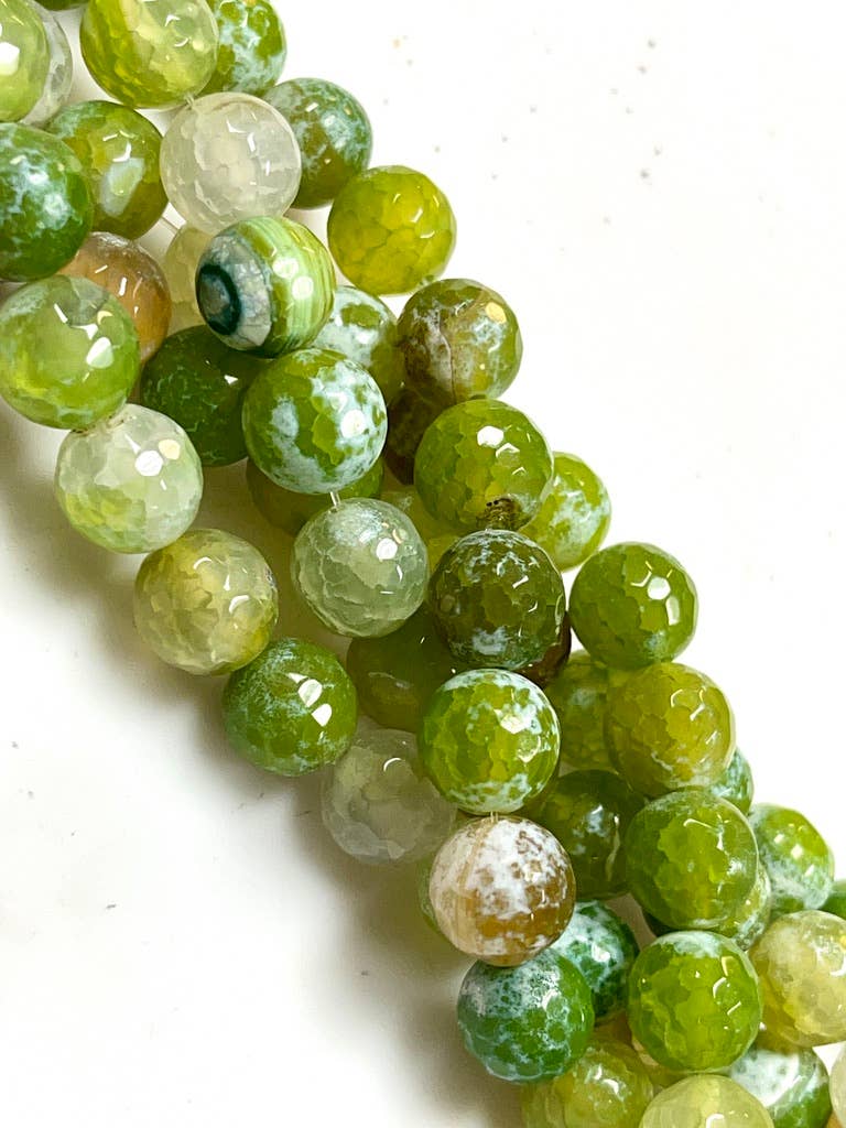 Lime Moss Agate Gemstone Faceted Round Beads Strands 12mm