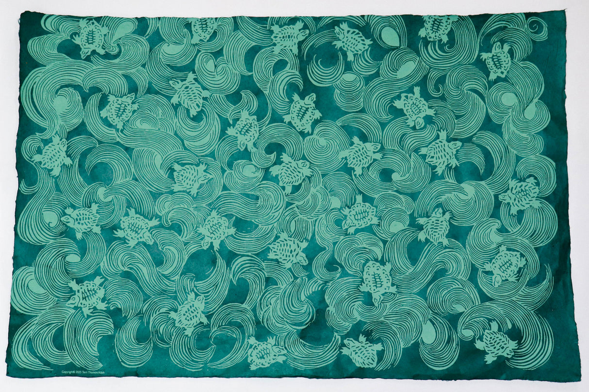 Lokta Tidal Turtles, Light Green on Malachite