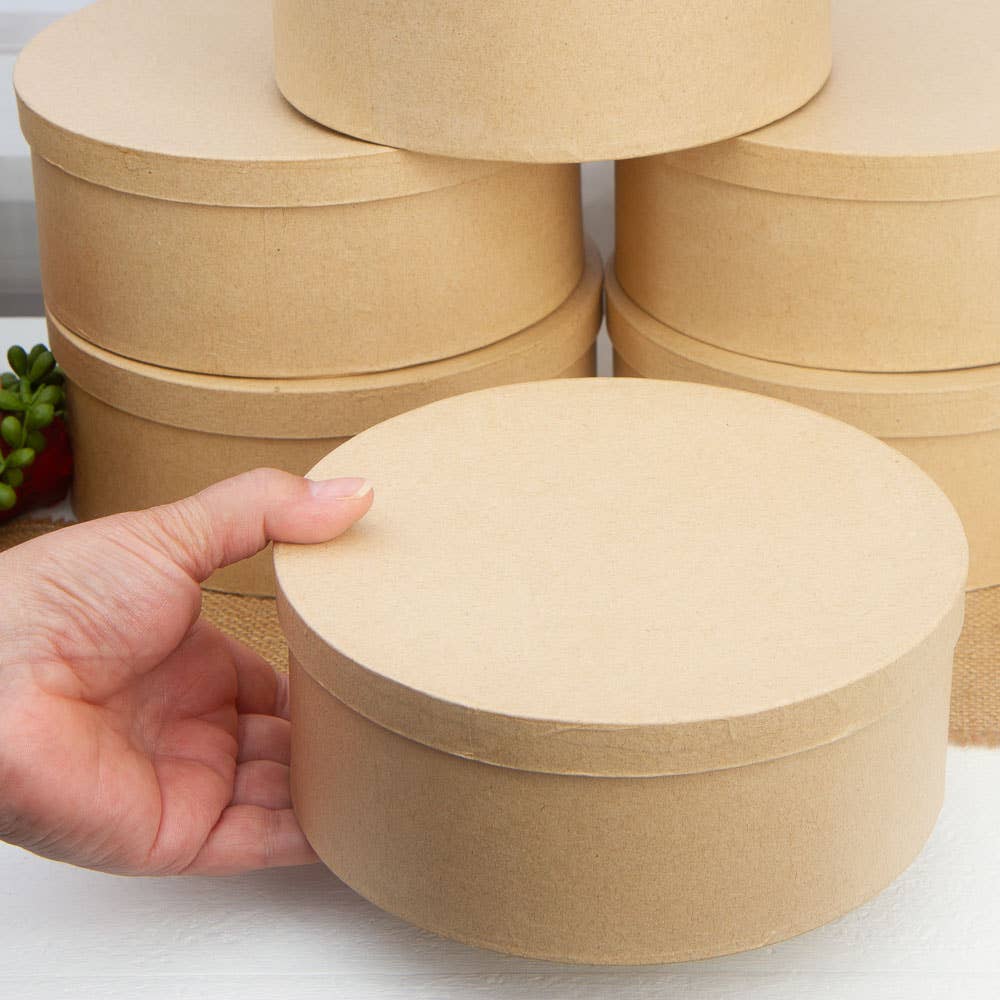 Premade Round Paper Mache Boxes - 7" Dia x 3" H