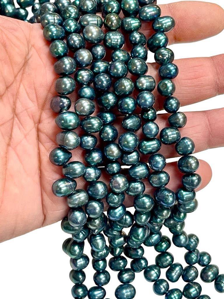 Peacock Teal Green Freshwater Pearl Gemstone Beads – 8mm