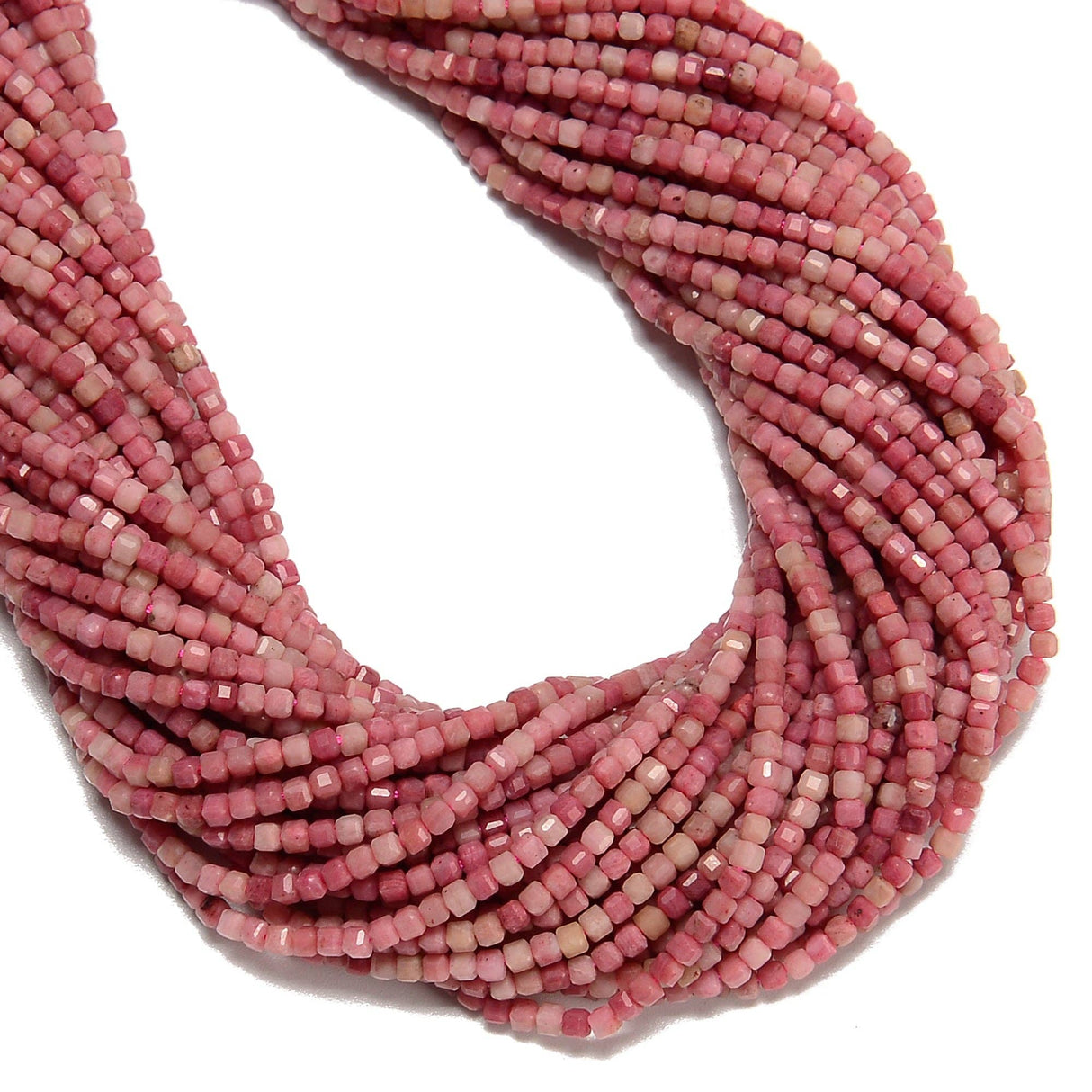 Natural Pink Petrified Rhodonite Faceted Cube Beads 2mm 15.5'' Strand