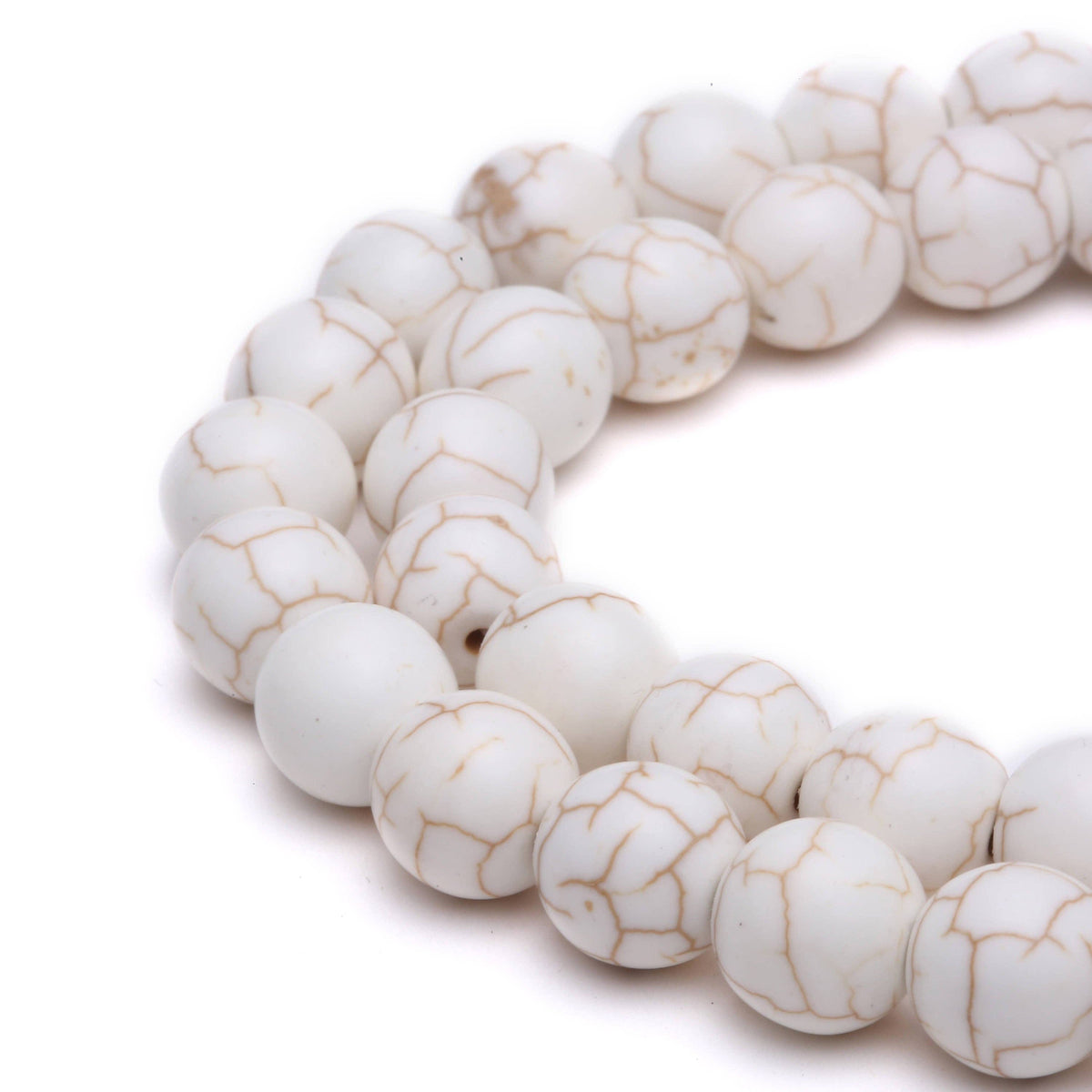 White Howlite Smooth Round Beads 15.5" Strand