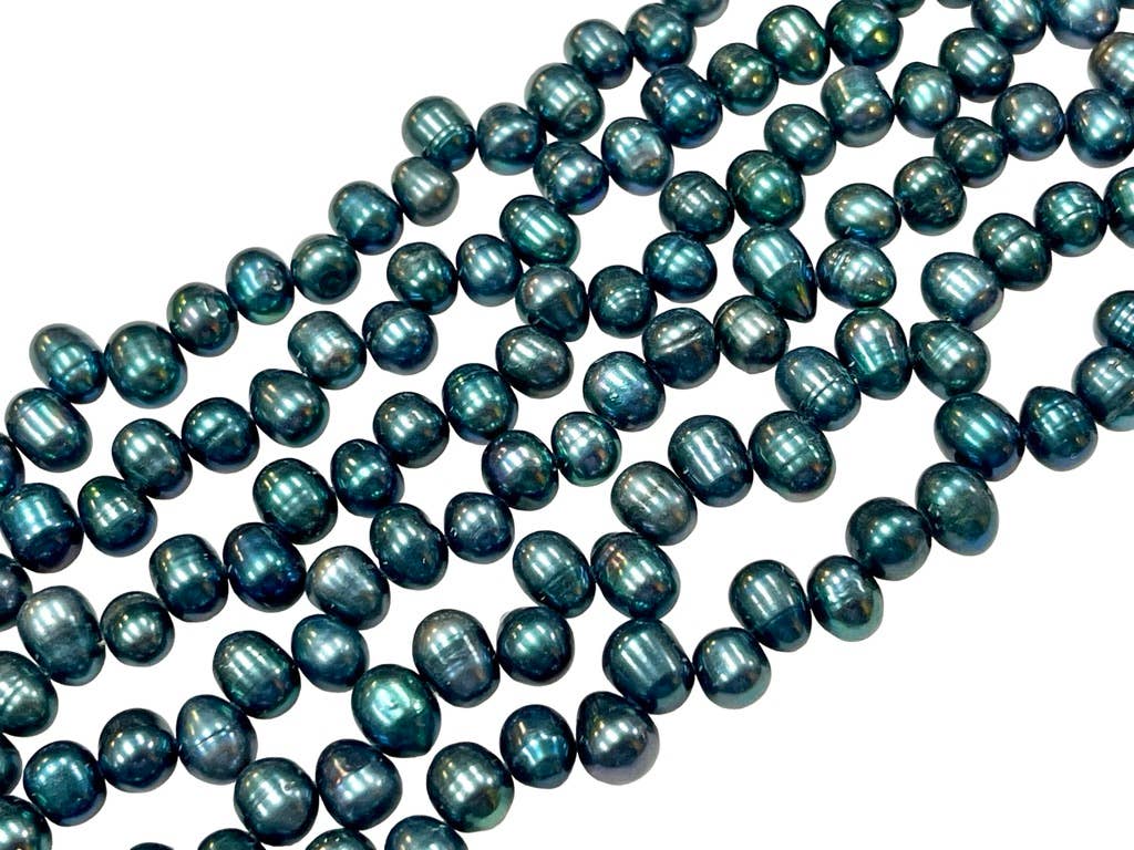 Peacock Teal Green Freshwater Pearl Gemstone Beads – 8mm
