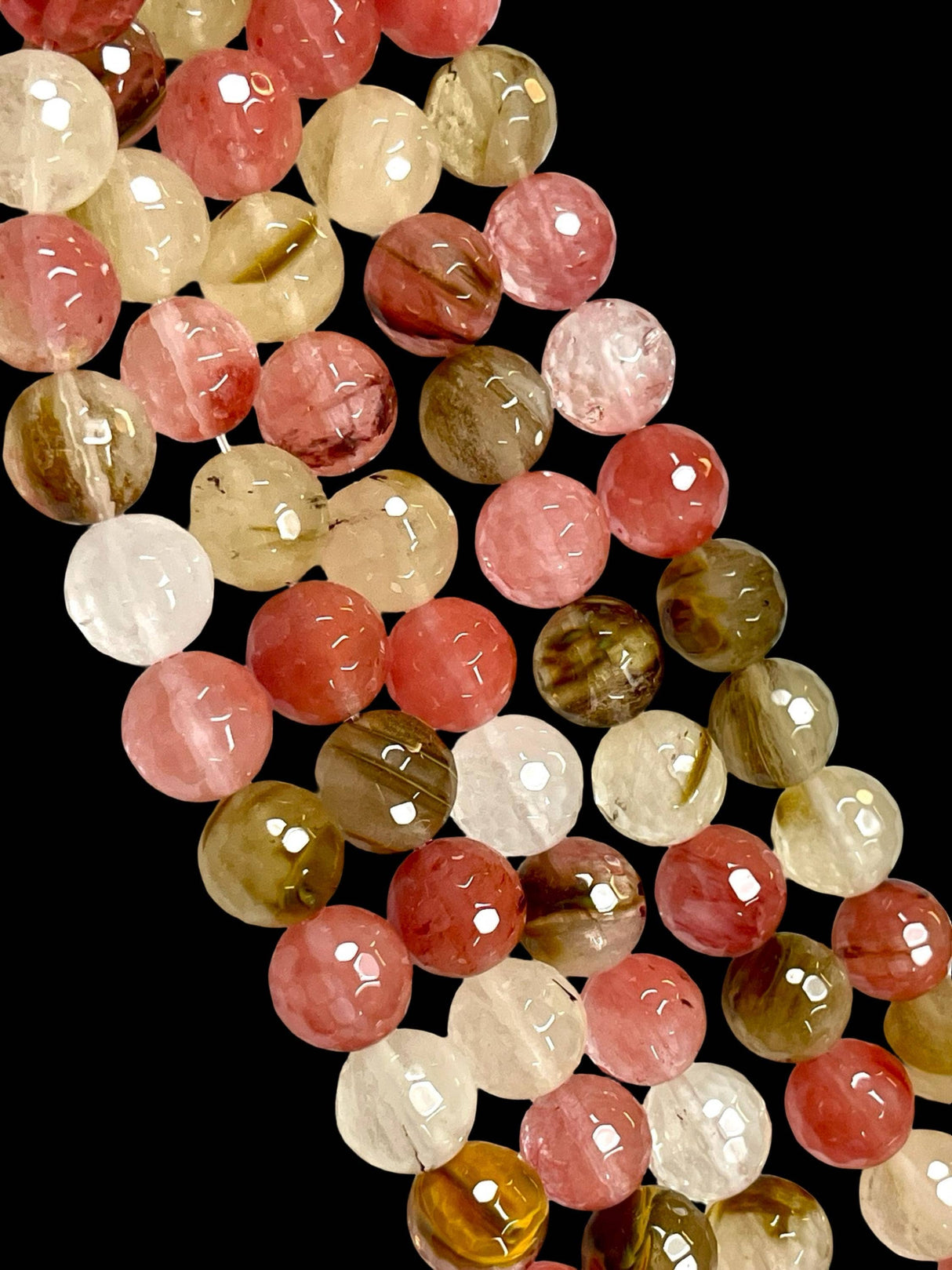 14mm Cherry Quartz Gemstone Faceted Round Beads Strand